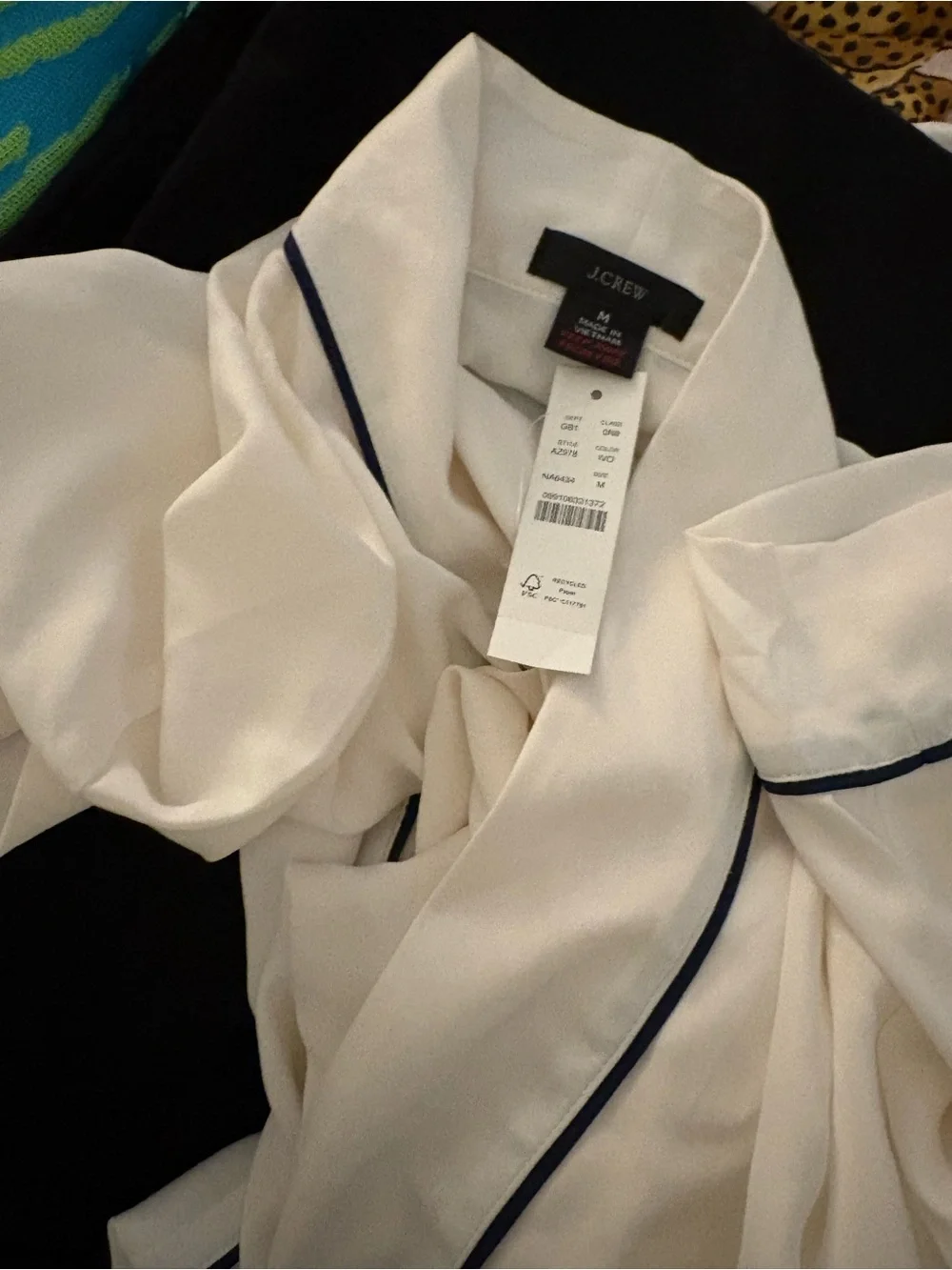 NWT J. Crew Easy-luxe Eco Jumpsuit White with Navy Trim Size Medium